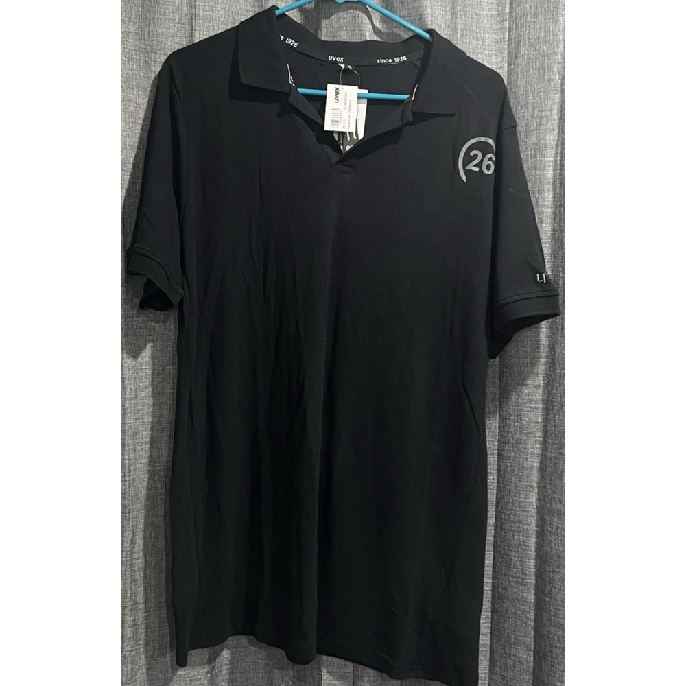 Uvex black Polo shirt Kollektion 26 NWT branded on back and sleeve in grey